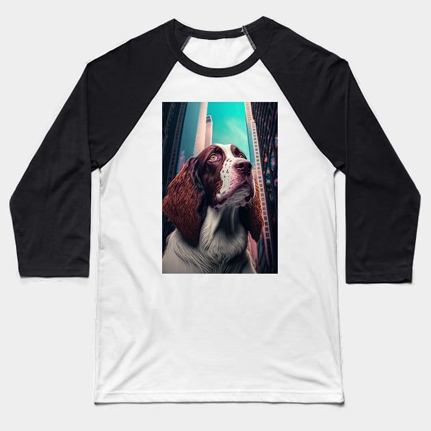 English Springer Spaniel in the Big Apple! Baseball T-Shirt by Bee's Pickled Art